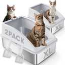 2 Pack Stainless Steel Cat Litter Box | XL Metal Litter Box with High Sides for Big Cats & Multi-Cat Extra Large Litter Boxes | Leak Proof,Odor Control & Non-Sticky Bottom with Scoop