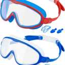 Rantizon Swim Goggles 2 Pack, Wide View Anti Fog&UV Swimming Goggles for Audlt, No Leaking Swim Glasses for Men Women Kids (Red Blue& Blue White)