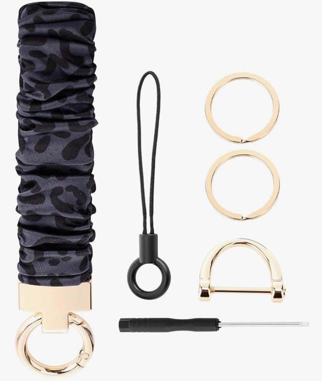 Cute Scrunchie Keychain Wristlet for Women & Men - Stretchy Car Key Holder with D Ring for Gym, Shopping, Travel 2Pack