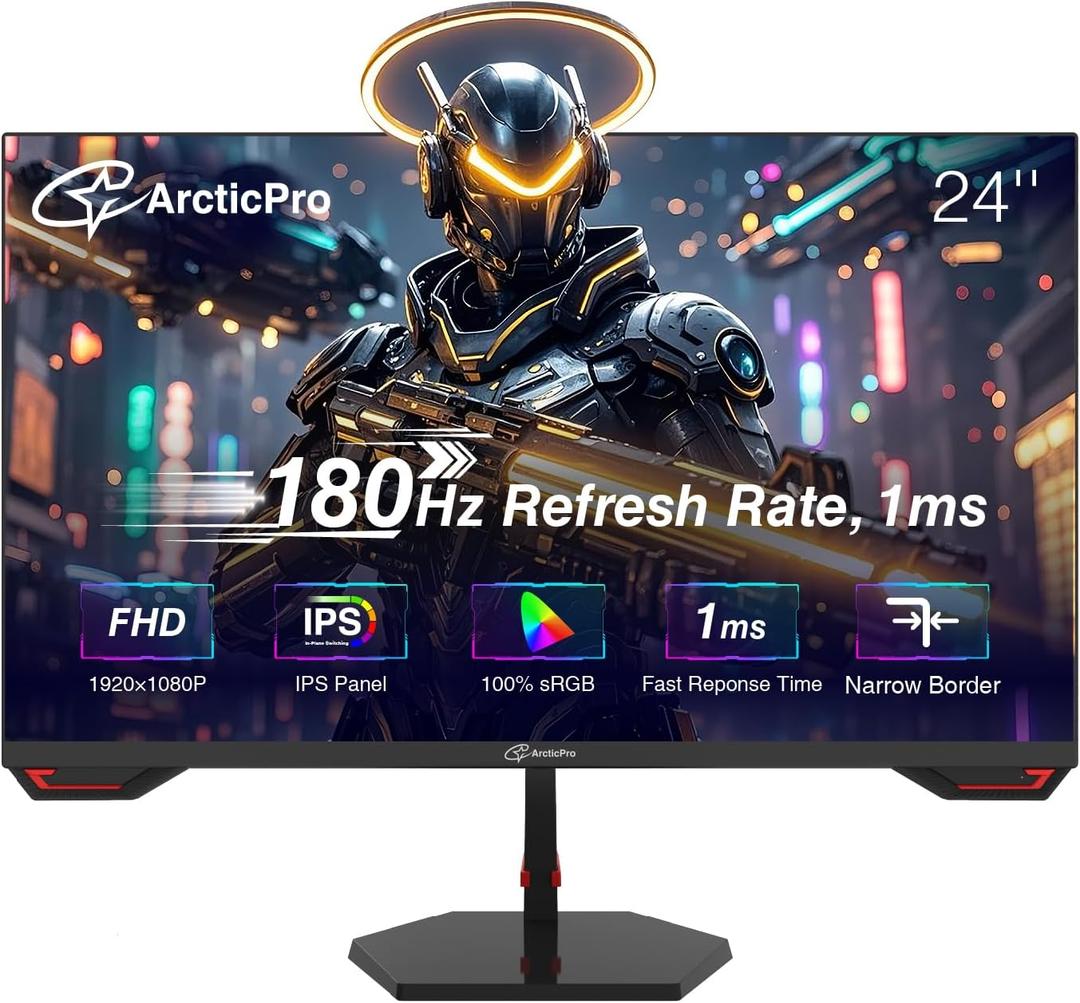 24inch Gaming Monitor 180Hz, FHD 1080p, IPS Panel, 1ms Response Time, Adaptive sync, PC Computer Monitor, 3-Sided Frameless, Ultra Slim, 100% sRGB, Bluelight Filter, DP*1, HDMI*1