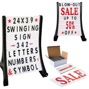 24"x39" Changeable Message Board Sidewalk Sign, Standard Portable A-Frame Sign & Letter Kit for Outdoor,Business, Large Black Standing Frame with Wheels, Water-Fillable and Wind-Resistant