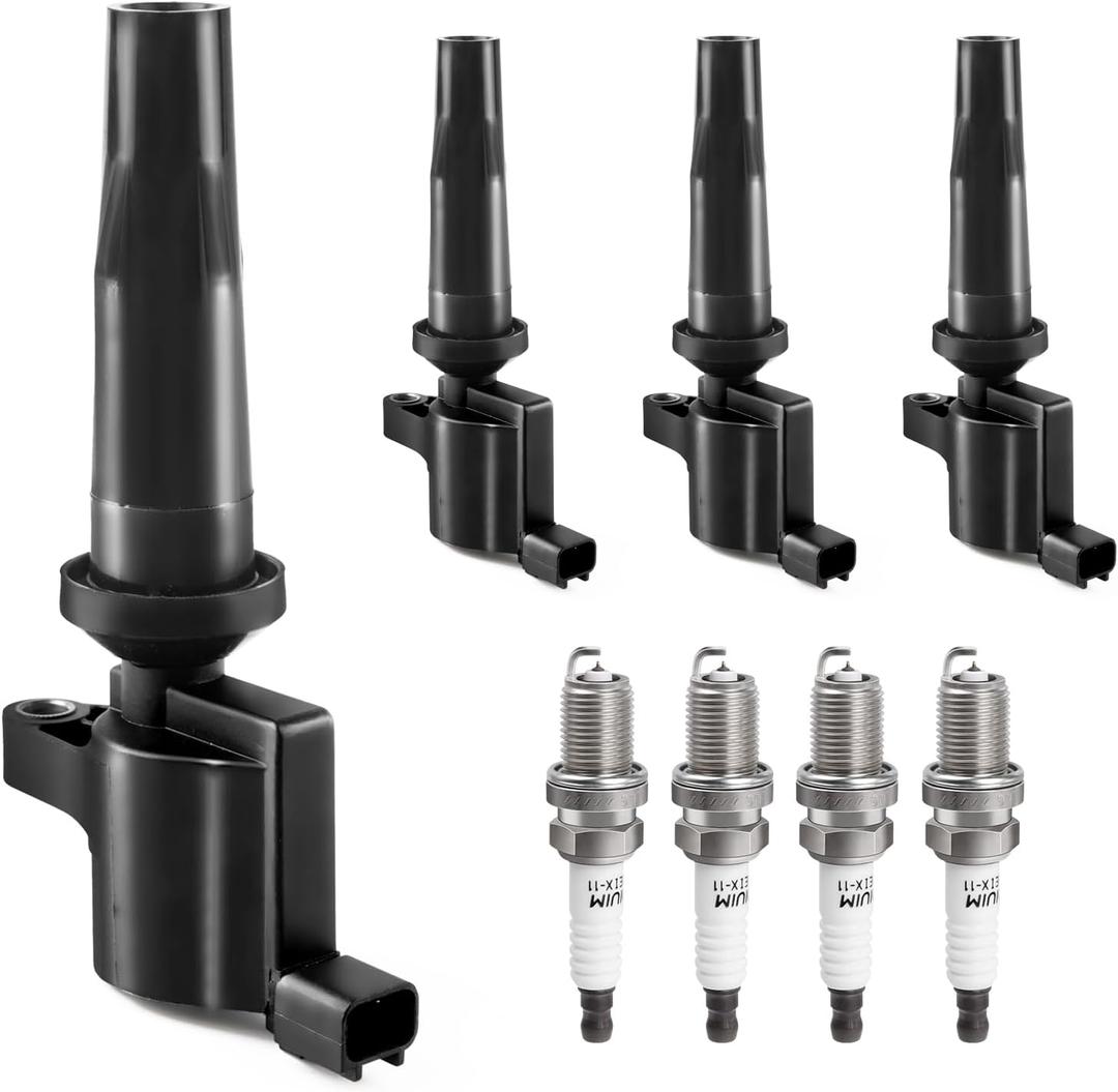 Ignition Coil Pack Spark Plugs Combo fit for 2.0 2.3 Ford Escape Focus Transit Connect 2004 2005 2006 2007 2008 2009 2010 2011, 04 05 Mazda 3 6 Tribute Mercury Mariner, FD505 DG504, 4pcs