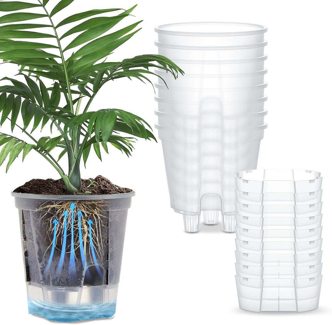 Wonderjune Self Watering Pots for Indoor Plants with Deep Reservoir and High Drainage Holes for Outdoor Plants and Flowers, Bare Root Planter(4.72'',Clear,9 Pcs)