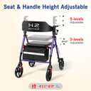 Rollator Walker for Seniors with seat Adjustable Height 8" Wheels
