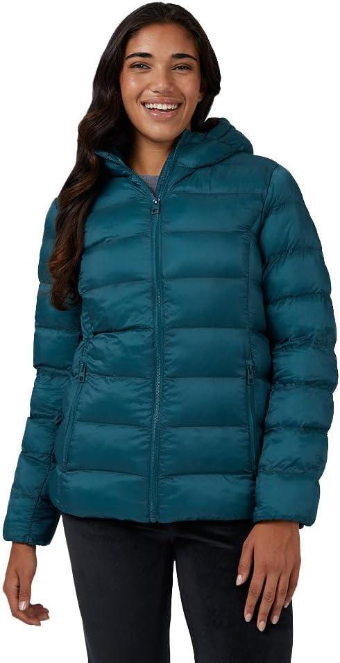 32 Degrees Women's Lightweight Recycled Poly-Fill Packable Hooded Jacket | Zippered Pockets | Water Repellent (Small, Dried Basil)