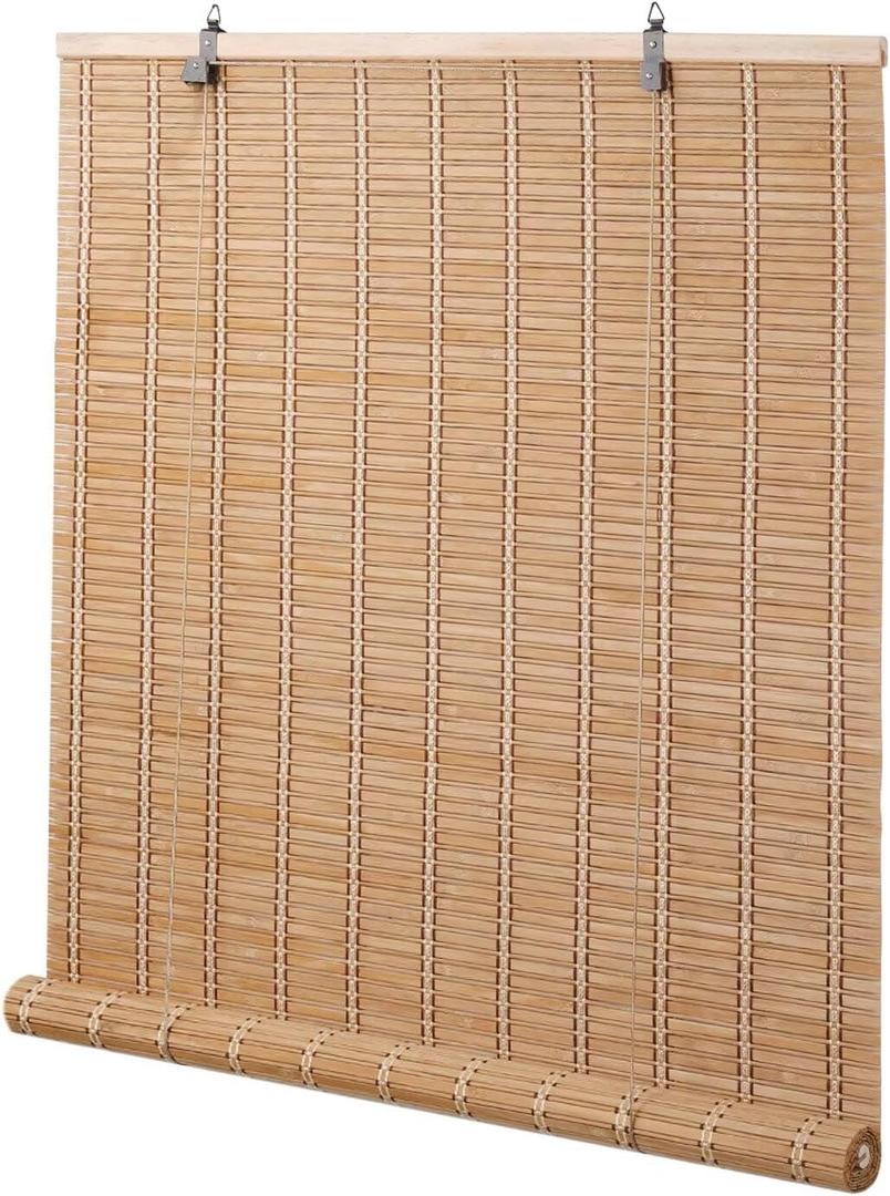 Bamboo Blinds for Interior Windows, Easy to Install Bamboo Shades for Indoor Windows, Custom Roller Shades for Indoor Window and Outdoor Patio, 23" W x 48" H (Bamboo Carbonized Broad)