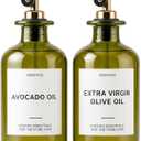 Verspace UV-Protected Green Glass Olive Oil Dispenser Bottles For Kitchen - 2 Pack - 17oz Includes 40 Kitchen Essential Labels, Avocado Oil Dispenser Set, Modern Decor for Home, Airbnb, Cafe
