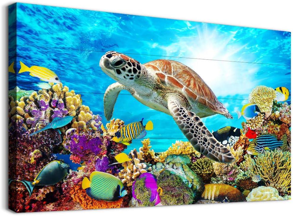 Family Wall Decor For Bedroom Family Canvas Wall Art For Bathroom Sea Turtles Wall Pictures Artwork Office Canvas Art Blue Ocean Wall Painting Modern Living Room Kitchen Home Decorations 16x24 Inch (24L" x 16W", The Turtle Picture 1 Piece)
