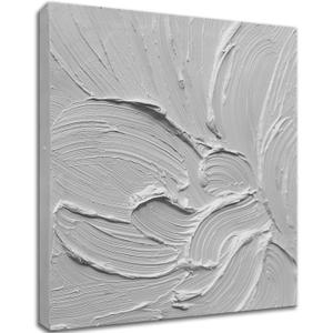 zoinart Hand Painted White Canvas Wall Art, 20x20 Inches Abstract Thick Textured Painting, Plaster Wall Art (BL-060)
