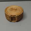 6 Pcs Handmade Rattan Coasters with Holder,Natural Wicker Boho Coaster,Heat Resistan t Drink Coaste-rs for Coffee Table Round Straw Trivet Hot Drinking Home Decor Protecting Table