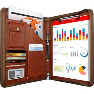 Zippered Padfolio Organizer, WRIYES Leather Planner Binder, 10.2 Inch Portfolio Folder for Documents, Letter Size Business Card Holder for Men&Women (Brown) (Brown1)