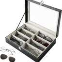 8 Slot Eyeglass Sunglass Storage Box, Black PU Leather Glasses Case for Women Men, 8 Slot Eyeglasses Storage and Sunglasses Organizer Drawer Lockable Case Organizer