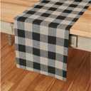 Solino Home 100% Linen Table Runner, 14 x 36 in, Natural and Black Check | Buffalo Check Table Runners for dining, hallway and console tables; buffalo checkered weave; Pure Linen; OEKO-TEX Certified