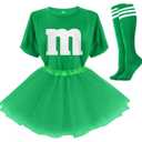 Letter M Halloween Costumes Tutu Skirts,Women Team Group T-Shirt,Candy Costume for Halloween Christmas Medium,  Green 
