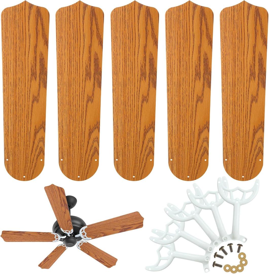 Yaocom 10 Pack Ceiling Fan Replacement Blades and Blade Arms Kit for 42/52 inch Ceiling Fan, 5 Blades and 5 Blade Arms with Mounting Hardware for Bedroom Patio Living Room(Natural Oak,52 Inch)