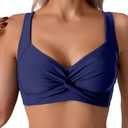 Tainehs Women's Push Up Bikini Top Twist Front V Neck Swimsuit Top Wide Shoulder Straps Bathing Suit Top (Large)