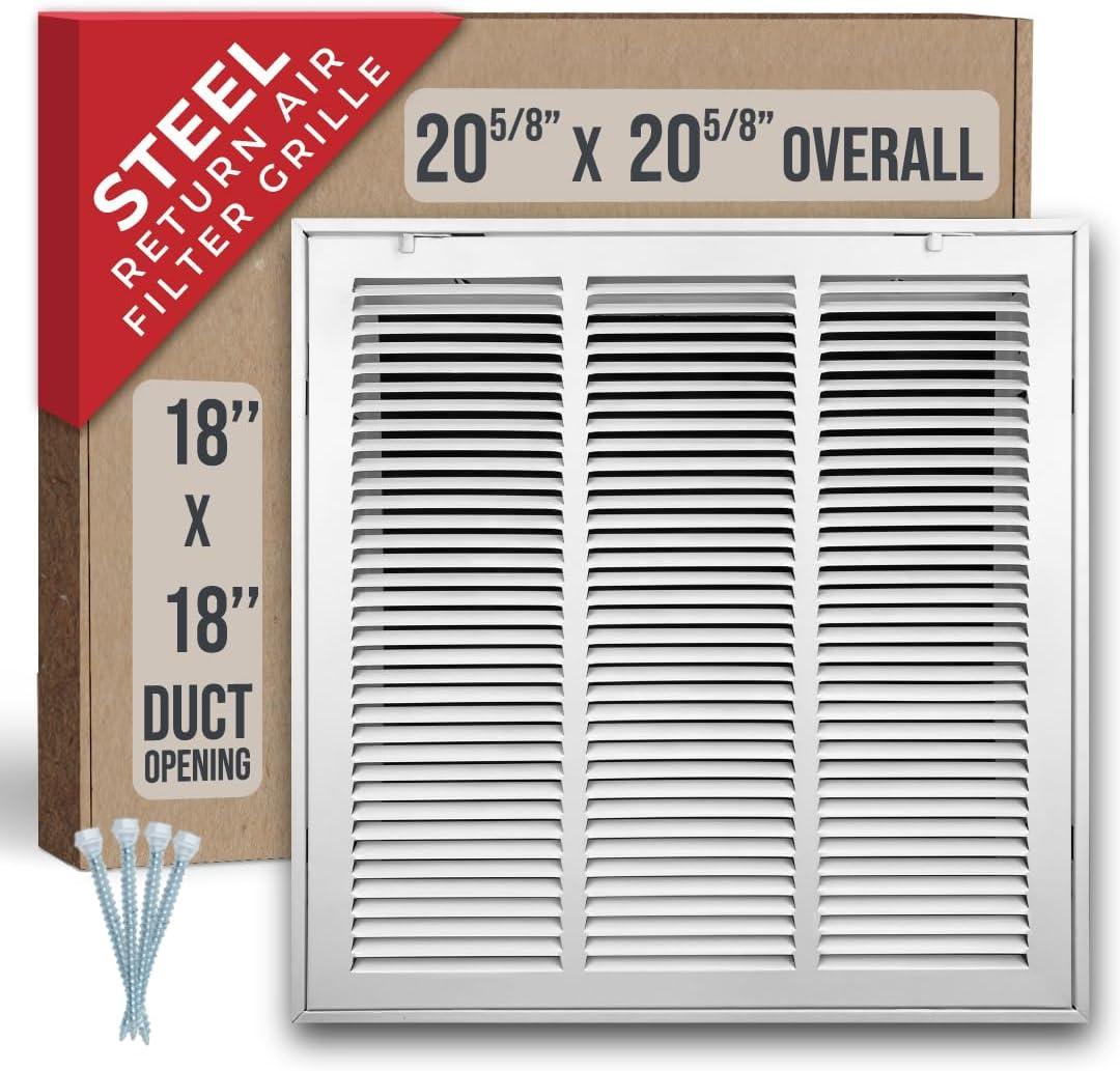 Fits 18x18 Duct Opening | Steel Return Air Filter Grille by Handua [Removable Door] for 1-inch Filters | Vent Cover Grill | White | HVAC Cold Air Intake Grille | Out Dim: 20 5/8"W X 20 5/8"H