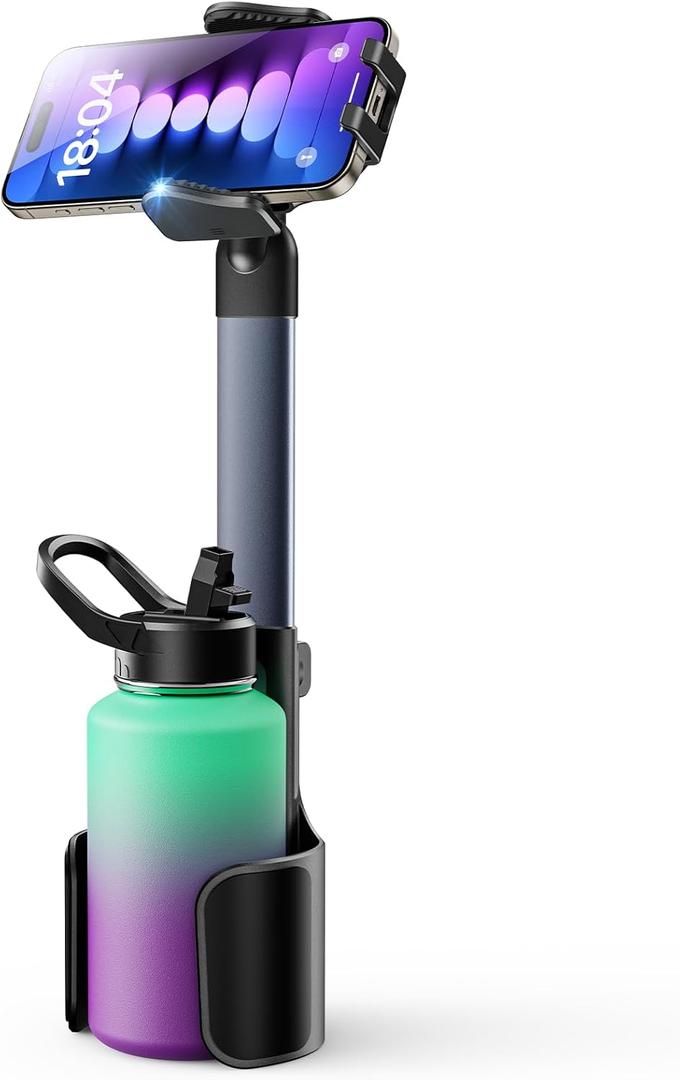 2 in 1 Cup Holder Cell Phone Holder Mount for Car Aluminum Alloy Rod Cup Phone Holder for Car Bottle Free Cupholder Cellphone Holder Easy Use & Stable & Universal Fit 2.5-4'' Cup Holder (Cobalt Blue)