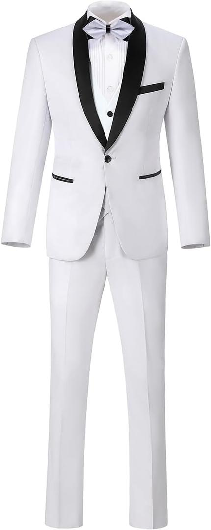 Boys Suit for Toddler Tuxedo Kids Formal Suits Set 5 Pieces Wedding Outfit (14, White)