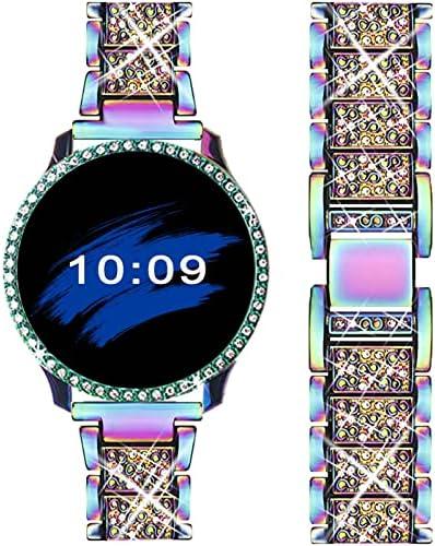 Mosonio Compatible with Samsung Galaxy Watch FE 2024 40mm/Galaxy Watch 5 Band 40mm 44mm/ Galaxy Watch 4 Band 40mm 44mm with Protective Cover Case, 20mm Bling Metal Galaxy Watch Band for Women (Silver, Black, Rose Pink, Rose Gold, Colorful, Starlight)