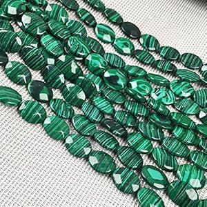 Natural Stone Beads Oval Faceted Beading Malachite Stone Scattered Charms for Jewelry Making DIY Necklace Bracelet Accessories 12x16mm 7.9 inch (2 Strands)