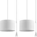 2 Pack Plug in Pendant Light, Hanging Light with 15Ft Clear Cord, On/Off Switch, White Fabric Lamp Shade, Hanging Light Fixture for Bedroom, Kitchen,