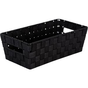 Simplify Extra Long Shelf Woven Strap Tote | Decorative Storage Basket | Built in Handles | Organization | Closet | Bedroom | Bathroom | Nursery | Accessories | Toys | Gifts | 1 Pack | Black