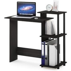 Furinno EFFICIENT Desk, 28.6" Wide Gaming Desk with 3 Open Side Shelves, Laptop Notebook Computer Desk, Office Desk for Home Office, Study Room, Dorm, Bedroom, Espresso, Square Side Shelves