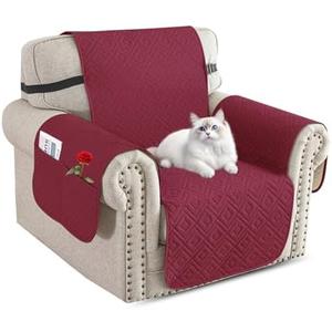 XINEAGE 100% Waterproof Chair Couch Cover for Pets Non Slip Sofa Cover Washable Chair Slipcovers for 1 Cushion Armchair Furniture Protector with Elastic Straps for Kids Dogs (23.5", Wine Red)