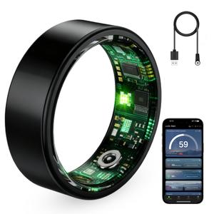Smart Ring for Men & Women - 5ATM Waterproof, Health & Fitness Tracker, Heart Rate Monitor, Hand Gesture Brush Tiktok, Titanium Alloy Smart Rings for iOS/Android(DeepGray, 10)