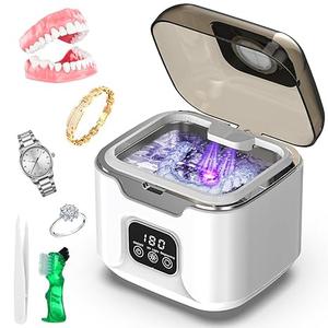 Ultrasonic Retainer Cleaner Machine, Portable 48kHz Dental Retainer Cleaner with 240ml Capacity, Digital Mouth Guard Cleaner with Timer for Denture Aligner Jewelry and Makeup Tools (White)