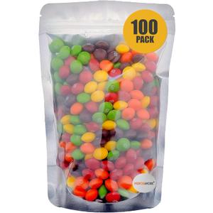 Stand Up Pouch Bags, 6" x 9", Heavy Duty, 100 Pack, Clear Front with Aluminum Foil Back - Resealable Ziplock and Heat Sealable for Food Storage