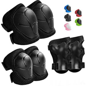 Kids Protective Gear Set Knee Pads for Kids 3-14 Years Toddler Knee and Elbow Pads with Wrist Guards 3 in 1 for Skating Cycling Bike Rollerblading Scooter (M(7-13Years), Black)
