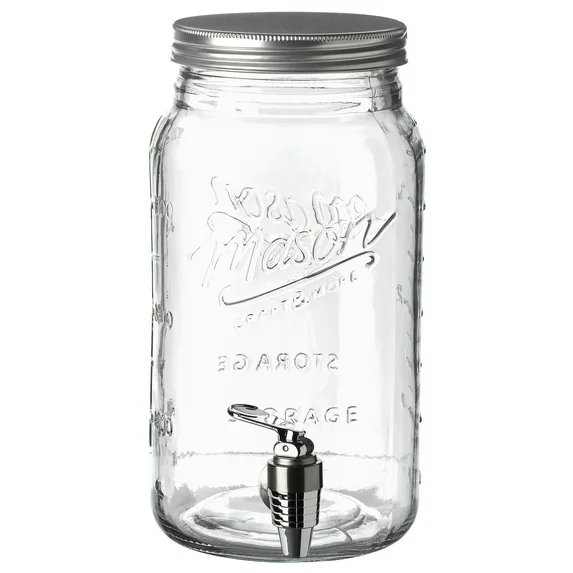 Mason Craft & More 4L Clear Glass Drink Dispenser w/ Metal Lid