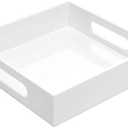White Sturdy Acrylic Tray with Handles-8x8 Inch- Countertop Organizer Tray for Kitchen,Bathroom,Office- Storage Box for Cosmetics, Jewelry,Toiletries,Toy,Gadgets