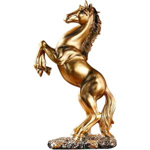 12.2 inches Standing Horse Resin Statue Horse Art Figurine Decorative Home Office Decor Ornaments for Desk Bookshelf Cabinet to Attract Luck and Wealth (Golden)