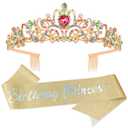 Birthday Girl Tiara and Crown with Sash, Headband and Party Decorations (iridescent)