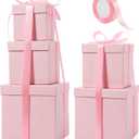 Cholemy 5 Pcs Square Nesting Boxes Decorative Gift Boxes with Lid and Ribbon Assorted Sizes Wrap for Wedding, Carnival, Anniversary, Birthday, Bridal Shower Party Gifts(Pink), White Card