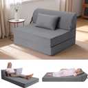 BeBen Folding Sofa Bed Chair, Convertible Sleeper Chair Futon Couch, Foldable Boneless Floor Lounge Sofa, Twin Foam Chair Bed for Small Spaces, Dorm, Guest Room, Living Room, Apartment, Grey