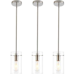3 Pack Pendant Lights Kitchen Island, Adjustable Hanging Glass Pendant Light Fixtures, Brushed Nickel Pendant Lights Kitchen Island, Modern Kitchen Pendant Lighting Over Island, Medium