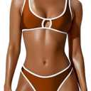 Sexy Bikini Sets for Women Two Piece Color Block Bathing Suit Women's High Leg Thong Swimsuits (M)