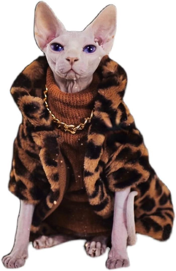 Sphynx Cat Clothes Winter Velvet Warm Soft 2- Layers Winter Jacket Thickened Hairless Cat Coat for Sphynx, Cornish Rex, Devon Rex, Peterbald Cat Clothes (Large)