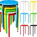 12 Pack Plastic Stack Stools - Stackable Stools with Metal Frame, Backless, Multi-Color, Round Top for Students, Adults, School, Office, Home
