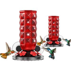 MrCrafts 2Pcs Window Hummingbird Feeder 16oz - Attract 8X More Hummingbirds with Red Diamond-Textured Glass, Ideal for Attracting Wild Birds Outdoor, Bird Watching Gift for Women & Nature Lovers