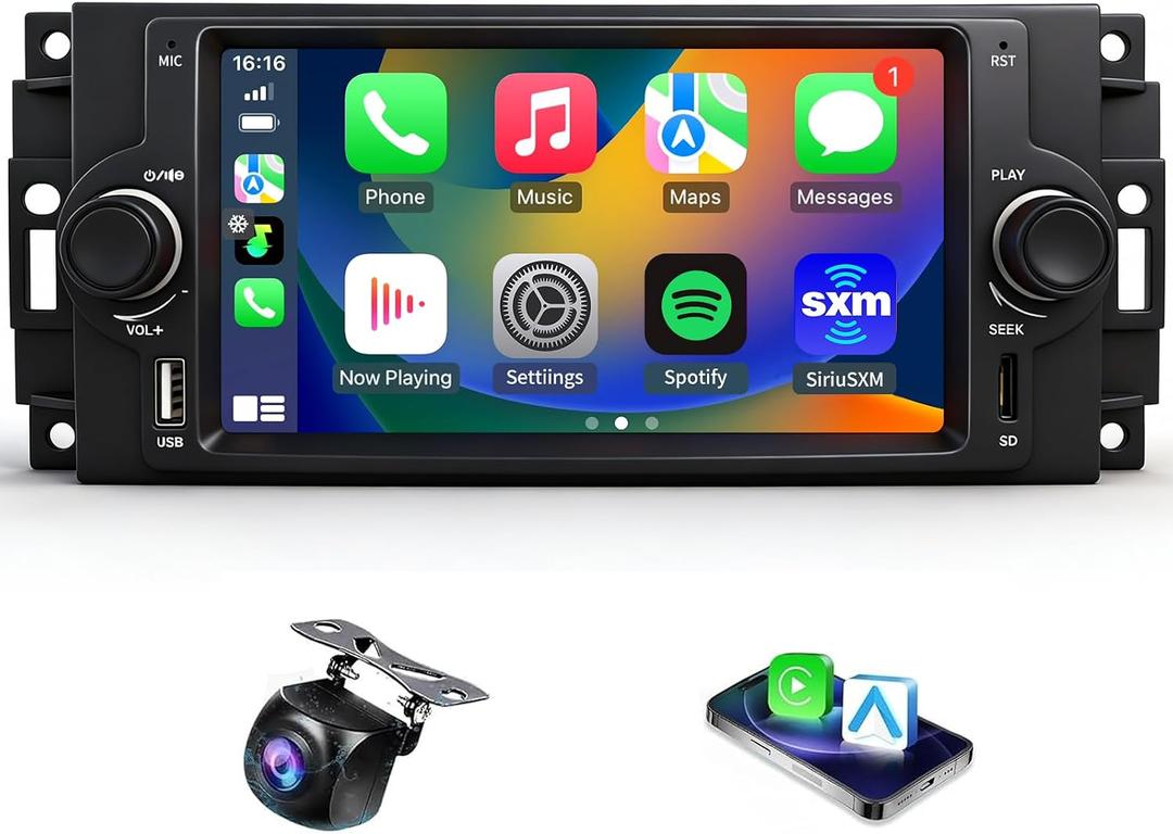 Car Radio for Dodge Ram 1500/2500 2006-2008 Chrysler 300C 2004-2008 Jeep Grand Cherokee 2005-2007 Upgrade Stereo with CarPlay Touch Screen Fast Charge Android Auto Bluetooth Backup Camera 64G