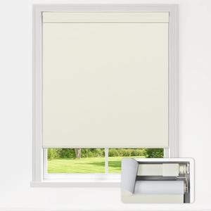 LazBlinds No Drill Blackout Roller Shades, 21.5" W x 48" H, Cream | 2-Minute Ultra-Fast Installation, Cordless Design, Thermal Insulated Fabric, UV Protection, For Home & Office Indoor Windows