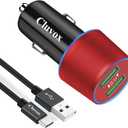 Rapid USB C Car Charger, Compatible for Samsung Galaxy S26/S25 Plus/Ultra/S24/S23/S22/S21/Note 20/S20/S10/S9/A56/A36/A50/A70, Quick Charge 3.0 Dual USB 18W Fast Car Charger+ Type C Cable 3.3ft-Red