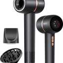 Ionic Hair Dryer Fast Drying, 160000 RPM High-Speed Brushless Motor, Thermo-Control Professional Blow Dryer, Low Noise, Lightweight, Magnetic Concentrator and Diffuser for Curly & Straight Hair, Gray