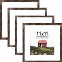 Picrit 11x11 Picture Frame Set of 4, Made of High Definition Real Glass, Display 8x8 with Mat or 11x11 without Mat, Photo Frames for Wall Mounting Display, Brown