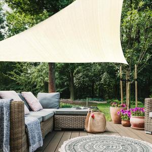 16'x16'x16' Triangle Sun Shade Sail, Permeable Shade Sails HDPE UV Block Sunshade Outdoor Patio Canopy Sun Cover for Backyard, Garden, Porch, Cream